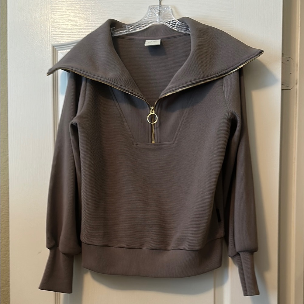 Varley Gray Half Zip Cowl Neck Top